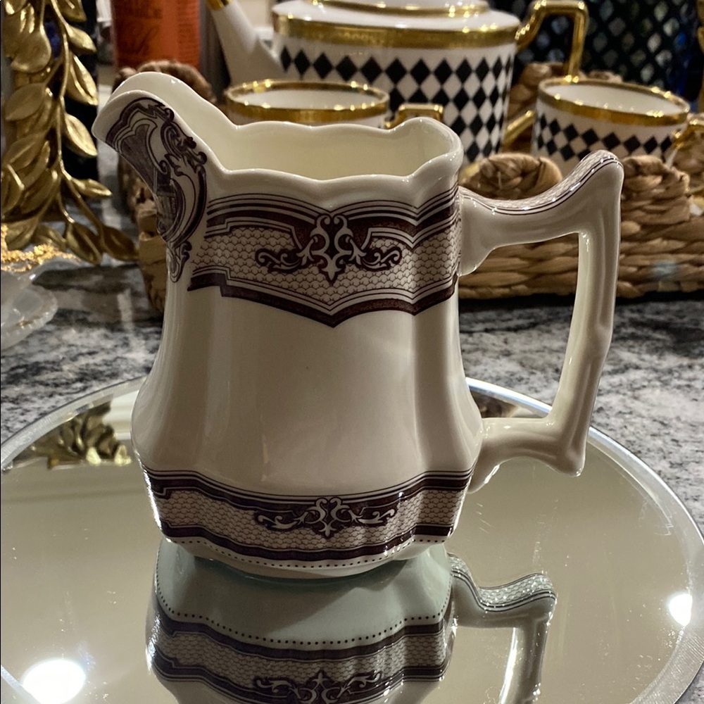 Two’s Company VTG Brown TransferWare Ironstone Pitcher 5.5”H!
